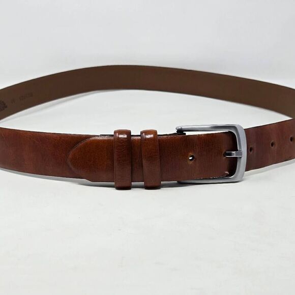 BOSCA MADE IN CANADA COGNAC BROWN LEATHER SILVER BUCKLE MENS BELT SIZE 40 1.25" - Picture 1 of 5